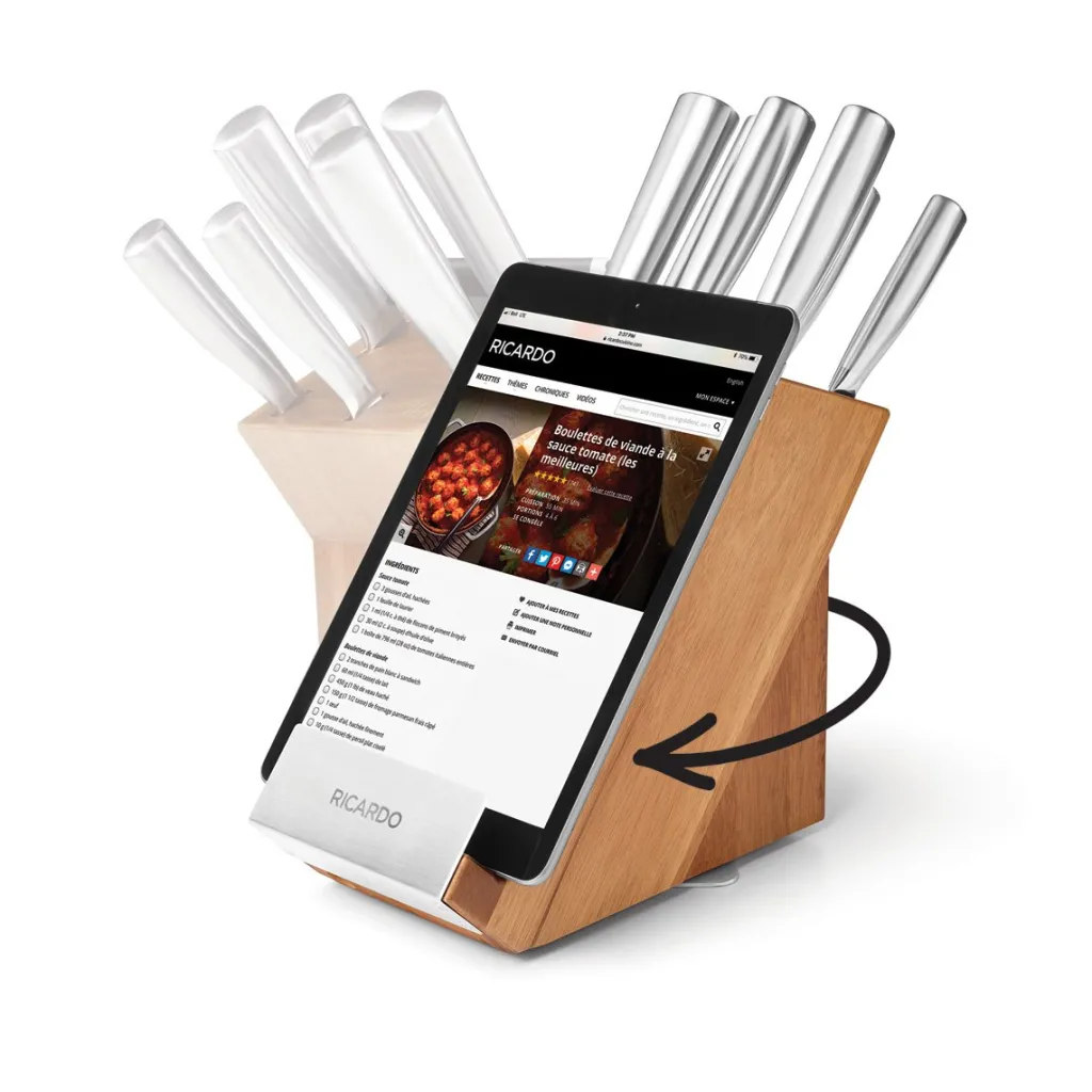 Ricardo Cuisine Knives And Scissors-RICARDO 7-Piece Acacia Wood Rotating Knife Block Set
