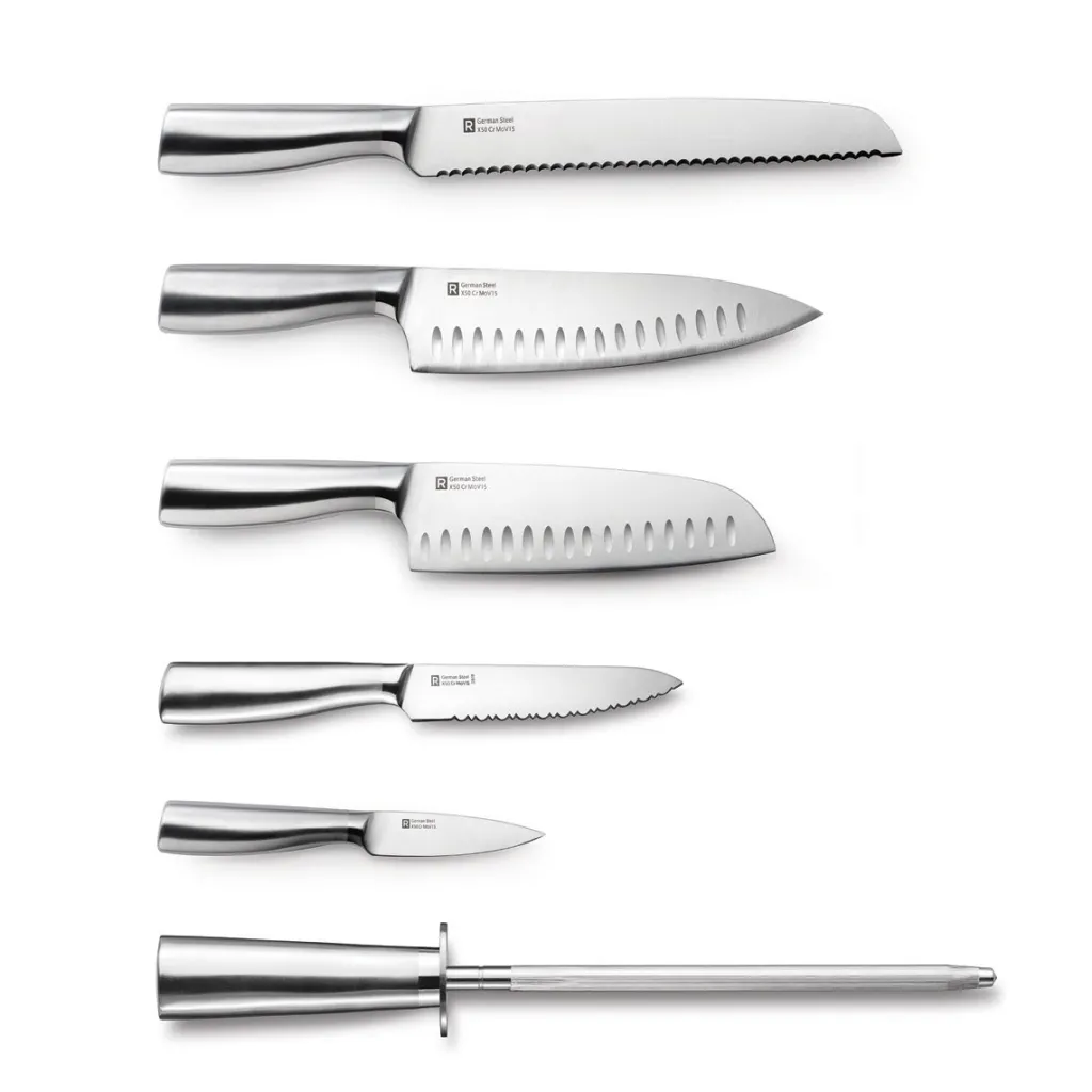 Ricardo Cuisine Knives And Scissors-RICARDO 7-Piece Acacia Wood Rotating Knife Block Set
